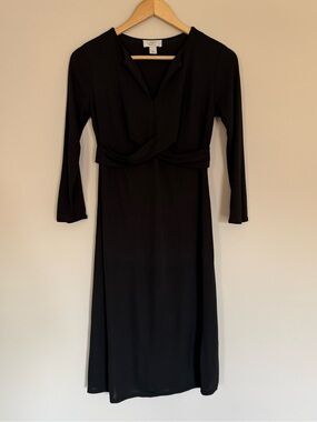 Ann Taylor LOFT Maternity V-Neck Faux-Wrap 3/4 Sleeve Black Dress Sz 00